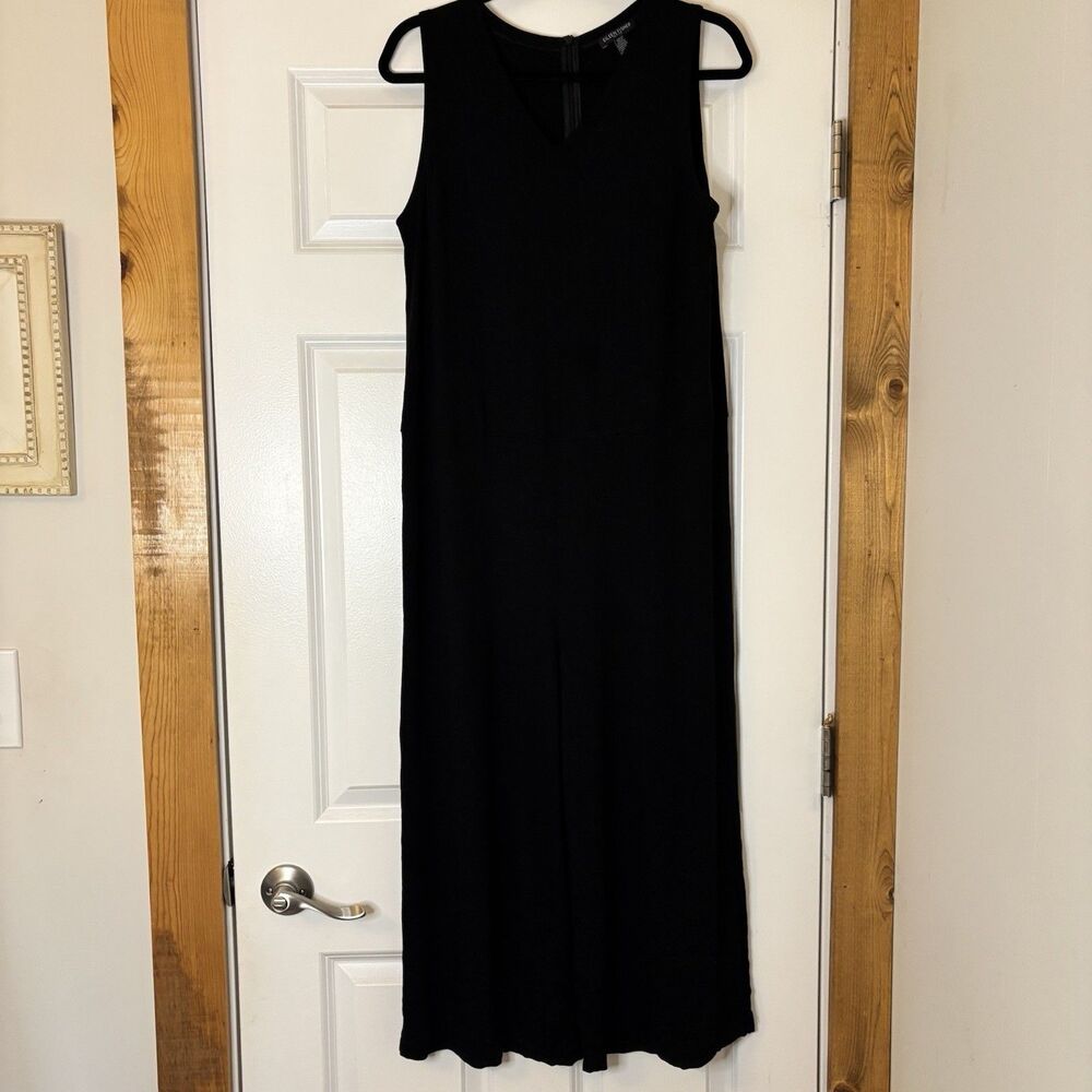 Eileen Fisher Washable Flex Ponte V-Neck Jumpsuit Women Petite M Black Wide Leg - Picture 3 of 6